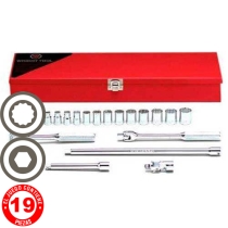 JUEGO DE DADOS LARGOS ESTANDAR POLIGONALES Y HEXAGONALES MANDO DE 3/8